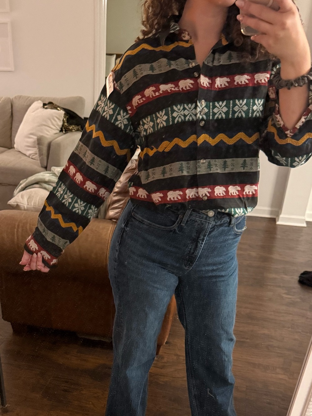 Vintage Winter Pattern Button Up Shirt